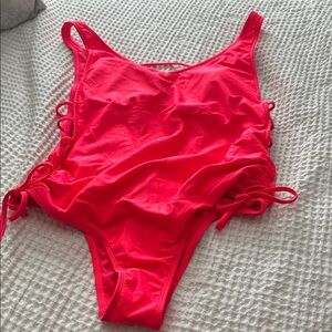 Swimsuit Edition: One-Piece Swimsuit - Bright Pink Side-Tie